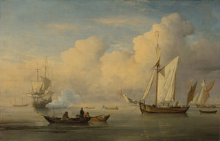 A galley at anchor with two fishing boats near the shore - Willem van de Velde II Workshop — artwork view