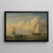 A galley at anchor with two fishing boats near the shore - Willem van de Velde II Workshop — framed artwork on a wall