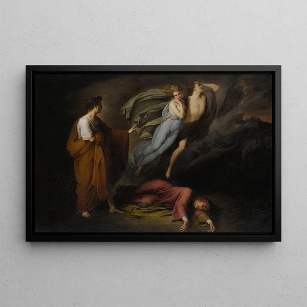 Dante and Virgil meet Francesca da Rimini and Paolo Malatesta - Style of Ary Scheffer — framed artwork on a wall