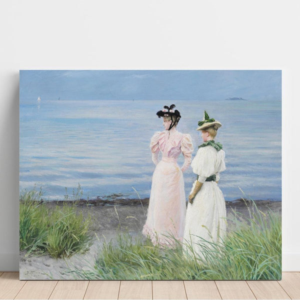 the beach in Hellerup. Miss Elisabeth Fischer and Miss Anna Pauline Bruun on a summer day on the beach in Hellerup - Paul Fischer