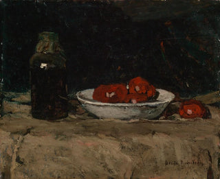 Nature morte avec bouteille en verre et tomates - Susanne Bisschop — artwork view