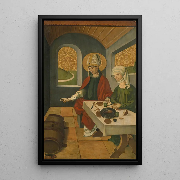 Saint Remi filling the wine barrel - Swiss painter — framed artwork on a wall