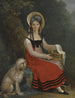 Portrait of a young woman with her dog Jean sitting under a tree - Swiss School — artwork view