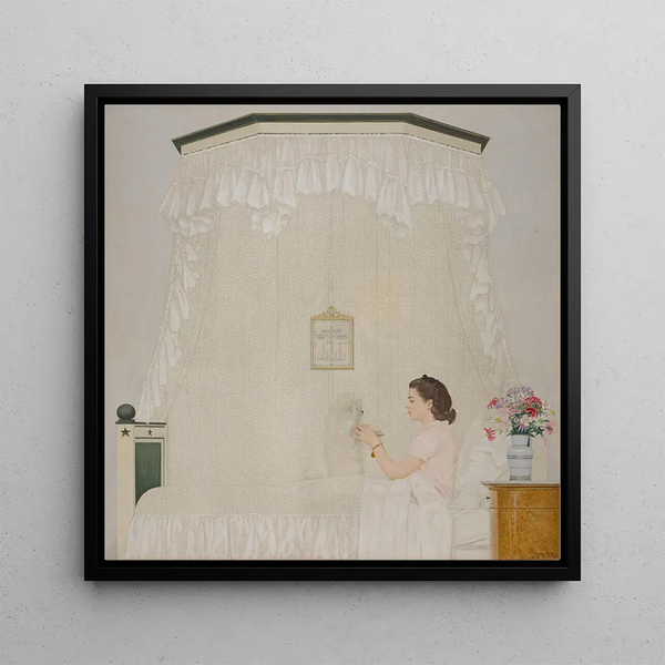 Sylvie and her dog Champagne - Bernard Boutet de Monvel — framed artwork on a wall