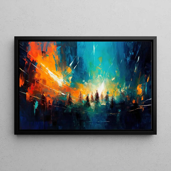 Abstract Painting – Chromatic Convergence | Dynamic Wall Poster with Contrasting Colors and Fading Silhouettes