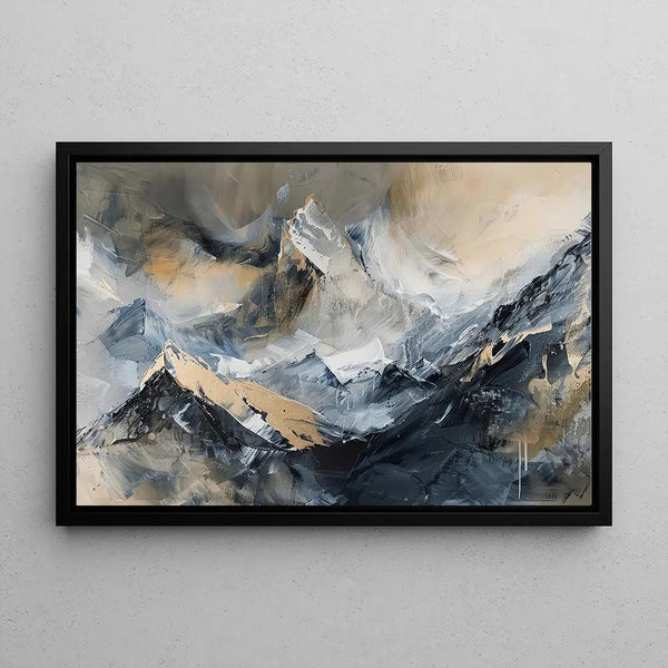 Abstract Painting – Mineral Elevation | Wall Poster Stylized Mountain in Neutral Tones with Gold Details