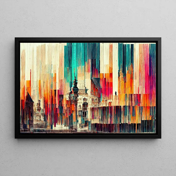 Abstract Painting – Chromatic Urban Fusion | Colorful Wall Poster with Vertical Shapes and Stylized Architecture