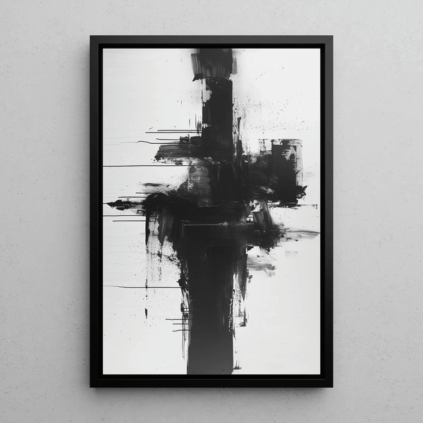 Abstract Black and White Painting – Abstract Impulse | Minimalist Energetic Poster