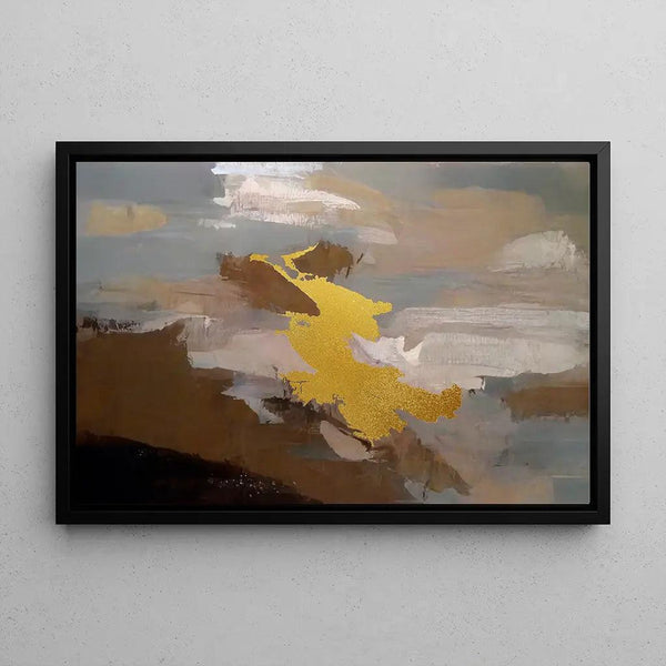 Abstract Painting – Golden Swarm | Wall Poster with Gold Detail and Neutral Tones