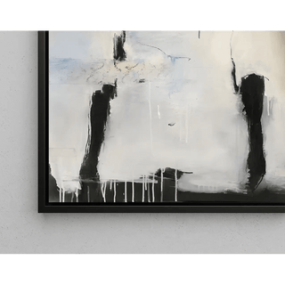 Tableau Abstrait – Silhouette en Suspens | Affiche Murale Énigmatique en Noir et Bleu sur Fond Clair | Déco Minimaliste pour Intérieur Contemporain