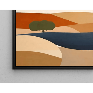 Tableau Coloré – Soleil d’Argile | Affiche Paysage Stylisé Terre Cuite et Tons Naturels | Déco Bohème pour Salon ou Chambre