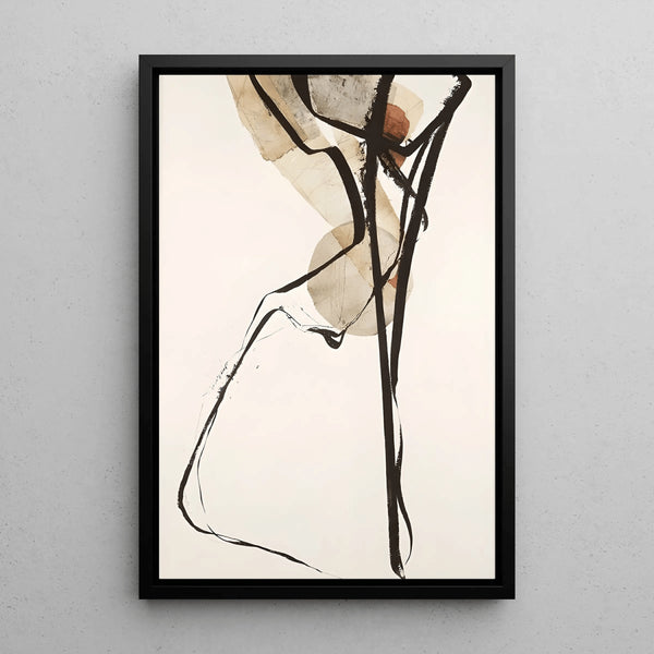 Decorative Painting – Lines and Balance | Minimalist Beige and Black Abstract Poster