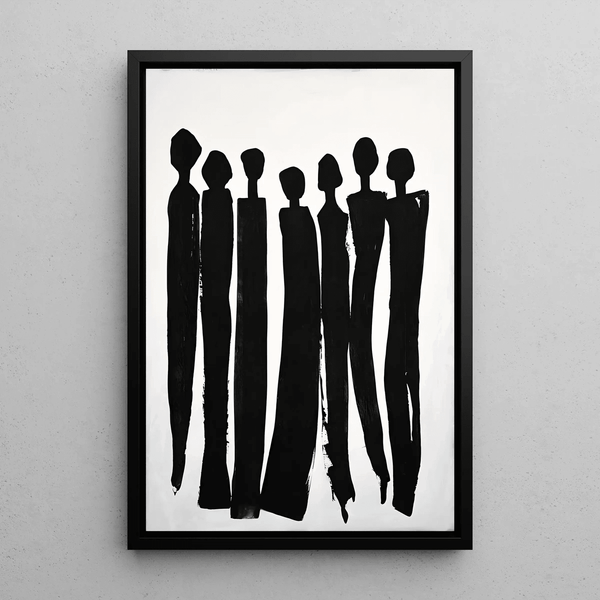Decorative Painting – Solid Silhouettes | Poster Minimalist Black and White Abstract | Elegant Poster of Stylized Human Group