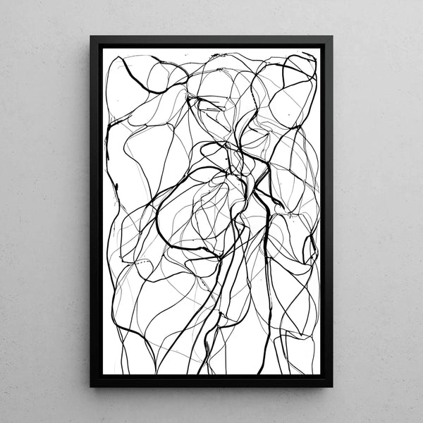 Black and White Painting – Wild Entanglement | Abstract Poster with Intertwined Lines