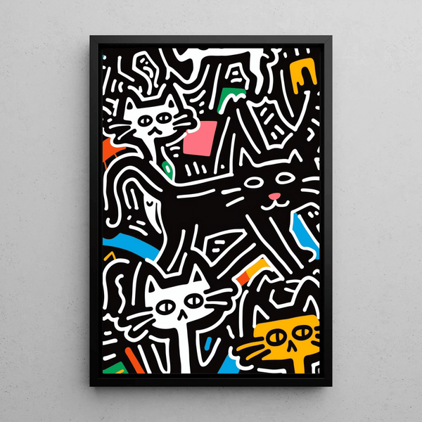 Pop Art Painting – Stylized Cats | Colorful Urban Poster in Keith Haring Style