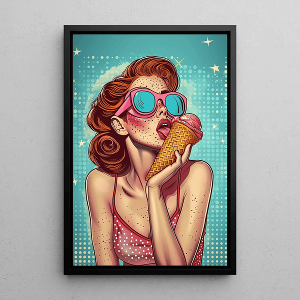 Pop Art Painting – Summer Sweetness | Colorful Vintage Poster of a Woman with Ice Cream