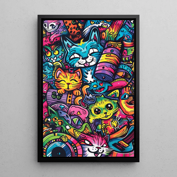 Pop Art Painting – Jungle Feline | Colorful Poster of Playful Cats