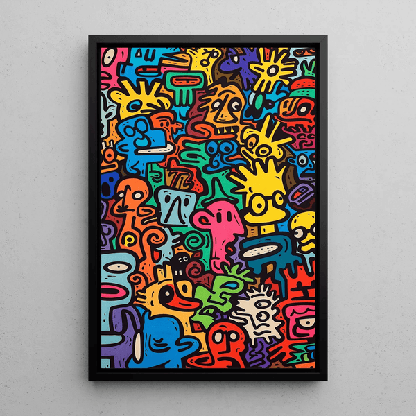 Pop Art Painting – Universe of Figures | Colorful Poster in Keith Haring Style