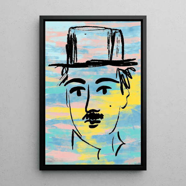 Street Art Painting – Charlie Chaplin Pastel | Colorful Pop Art Poster in Minimalist Style