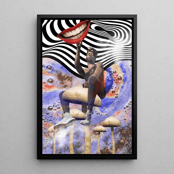 Street Art Painting – Psychedelic Serenity | Surrealist Pop Art Poster with Mushrooms and Spirals