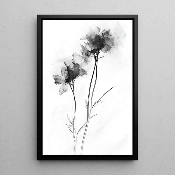 Black and White Design Painting – Floral Vanishing | Elegant Minimalist Botanical Poster