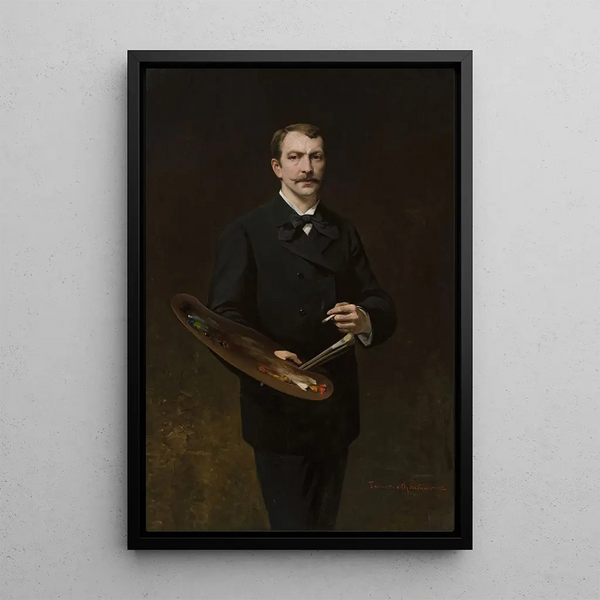 Self-portrait with palette - Tadeusz Ajdukiewicz — framed artwork on a wall
