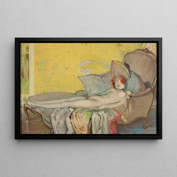 Nude of a Girl on a Sofa - Tadeusz Makowski — framed artwork on a wall