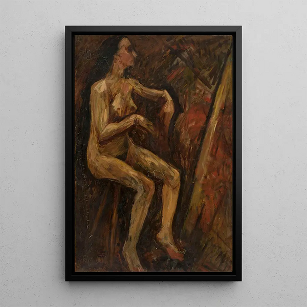 a seated female nude - Tadeusz Makowski — framed artwork on a wall