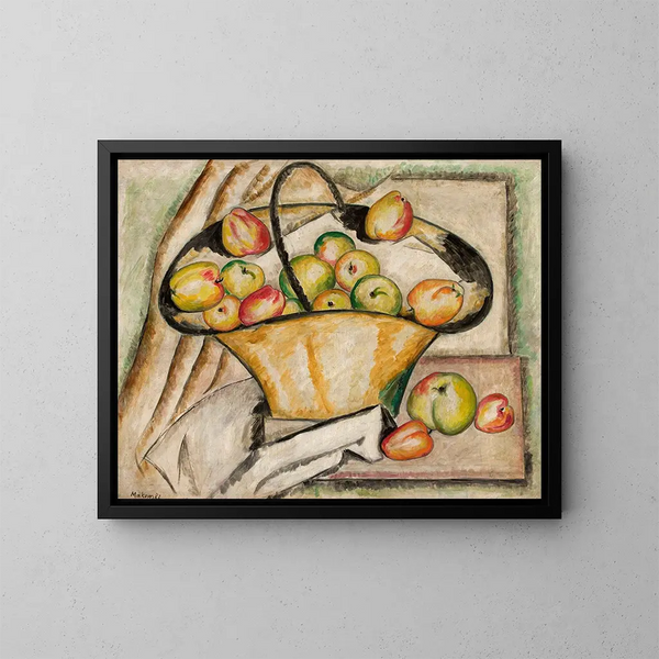 Basket with Apples - Tadeusz Makowski — framed artwork on a wall