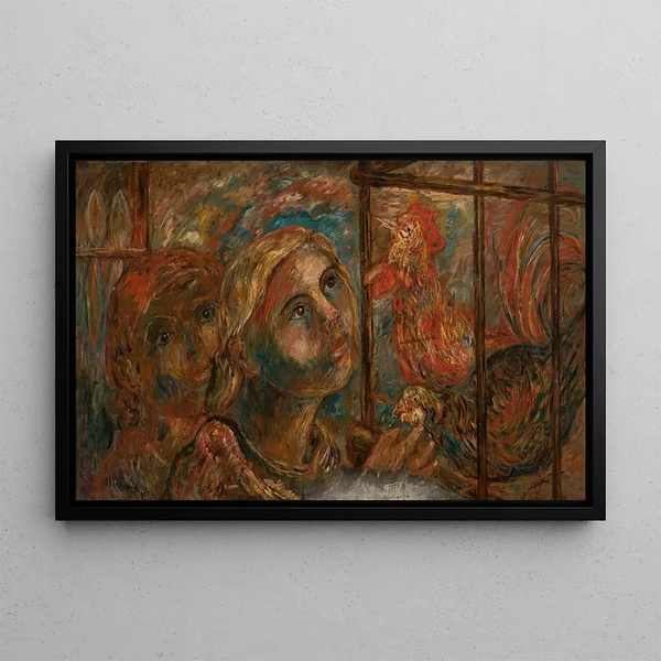Children and Roosters - Tadeusz Makowski — framed artwork on a wall