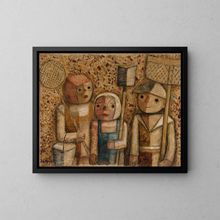children going fishing - Tadeusz Makowski — framed artwork on a wall
