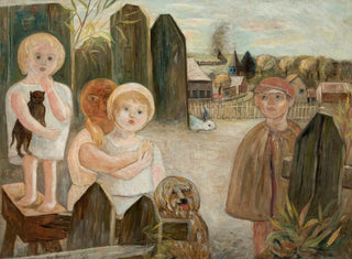 Children in a village courtyard - Tadeusz Makowski — artwork view