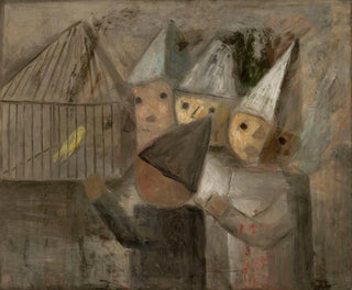 Children in front of a cage with a canary - Tadeusz Makowski — artwork view