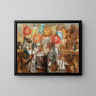 Children with Torches - Tadeusz Makowski — framed artwork on a wall