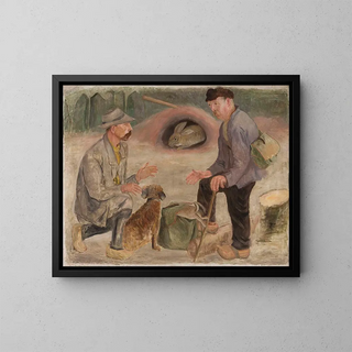 Conversation avec un chasseur - Tadeusz Makowski — framed artwork on a wall