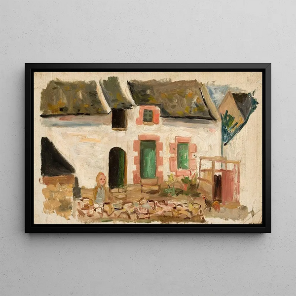 Child in front of the house - Tadeusz Makowski — framed artwork on a wall