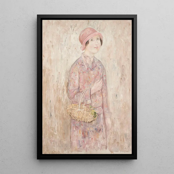 Girl with Pink Hat - Tadeusz Makowski — framed artwork on a wall