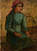 Girl in a green dress with basket - Tadeusz Makowski — artwork view