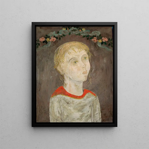 Girl with Flower Garlands - Tadeusz Makowski — framed artwork on a wall