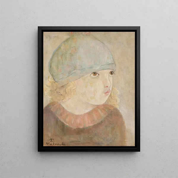 Girl with Blue Hat - Tadeusz Makowski — framed artwork on a wall