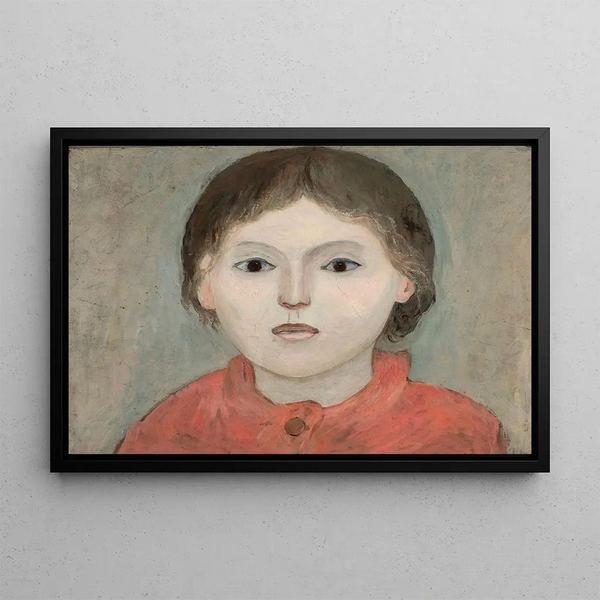 Little girl in orange dress - Tadeusz Makowski — framed artwork on a wall
