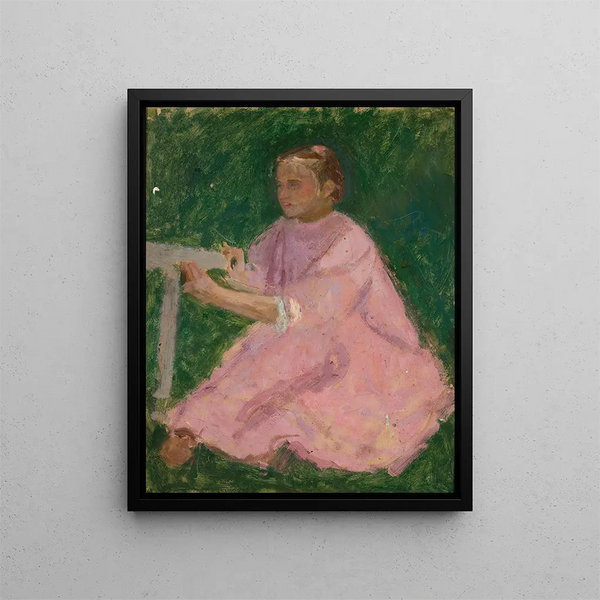 A girl in a pink dress - Tadeusz Makowski — framed artwork on a wall