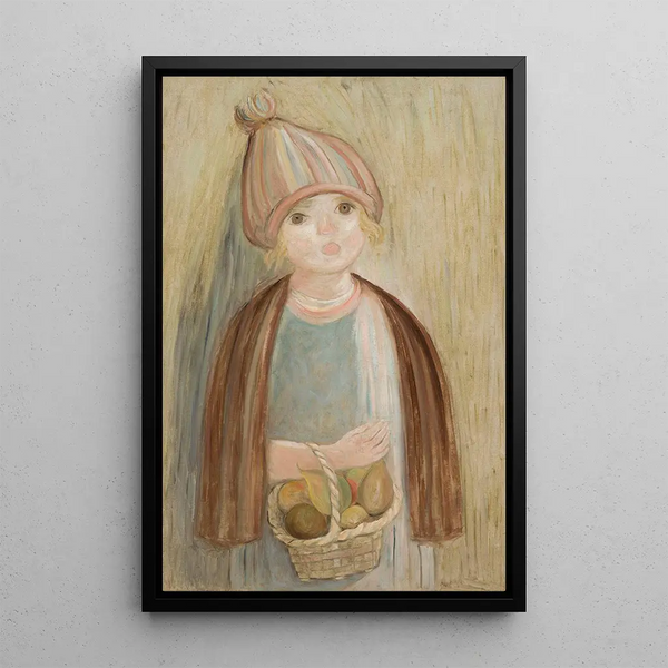 Little girl with a basket of pears - Tadeusz Makowski — framed artwork on a wall