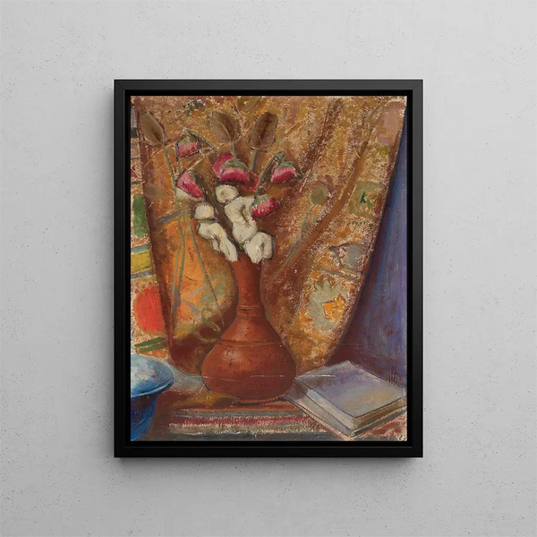 Flowers in a Clay Vase - Tadeusz Makowski — framed artwork on a wall
