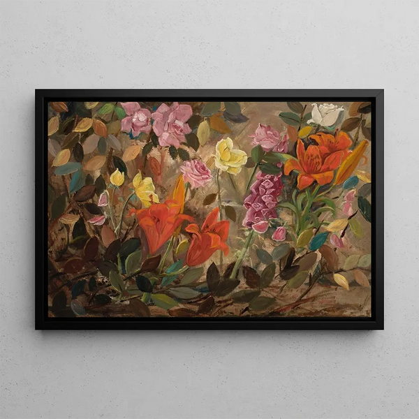 Flowers in a Garden - Tadeusz Makowski — framed artwork on a wall