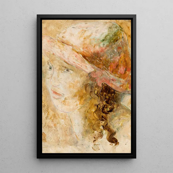 Head of Girl with Curls - Tadeusz Makowski — framed artwork on a wall