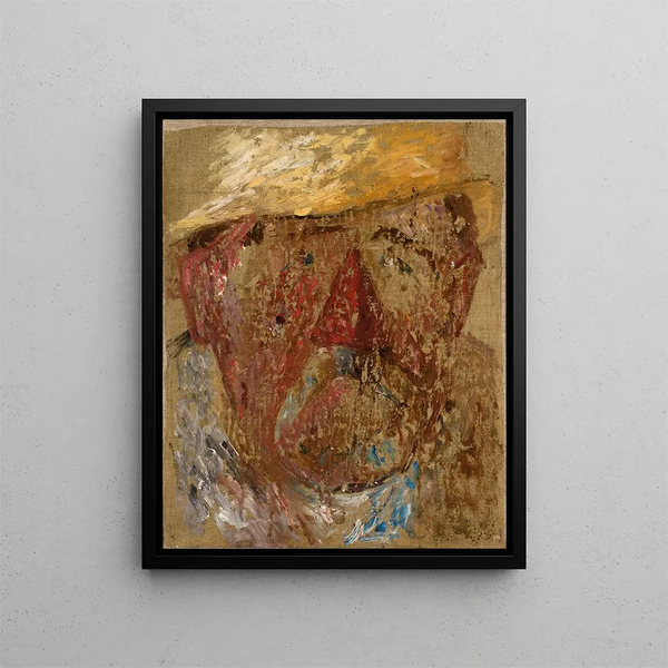 Head of a man with a straw hat - Tadeusz Makowski — framed artwork on a wall
