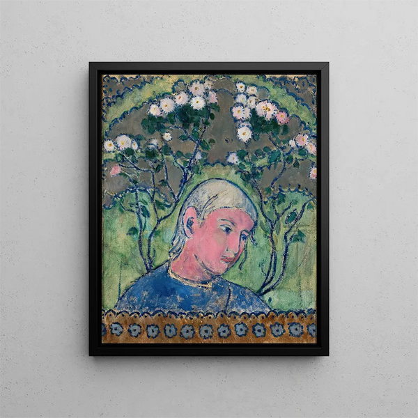 Head of a Girl with Flowers - Tadeusz Makowski — framed artwork on a wall