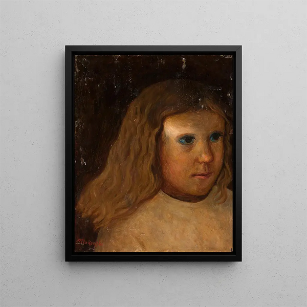 Head of a Little Girl with Loose Hair - Tadeusz Makowski — framed artwork on a wall