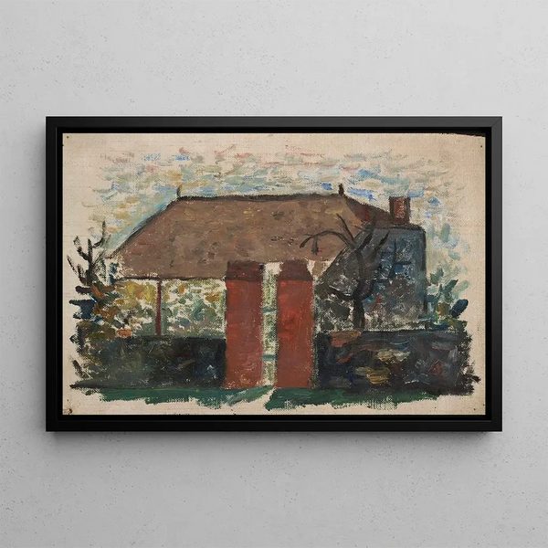House with a Red Door - Tadeusz Makowski — framed artwork on a wall